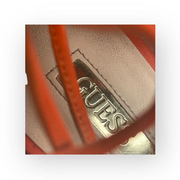 Guess ᯾ Raja Ankle Wrap Platform Stiletto Peep Toe Heels ᯾ Orange Suede ᯾ 8M - Picture 11 of 16